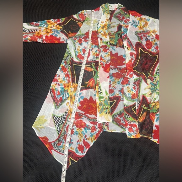 Women’s Colorful Kimono Cardigan Open Cover Up Sheer Bright Floral Layer Artsy - Picture 10 of 10